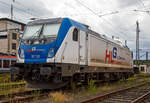Die 187 320 (91 80 6187 320-7 D-Bebra) der HLG - Holzlogistik und Güterbahn GmbH (Bebra) ist am 31.07.2021 beim Hbf Siegen abgestellt.