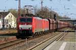 Am 27 Mârz 2017 schleppt 189 086 ein Eisenerzzug durch Dillingen.