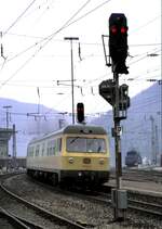 Schienenprüfzug 719 501-9 in Geislingen Steige am 06.02.1982.