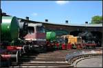 Kleiner Rundblick auf die Fahrzeuge der Sta�furter Sammlung: Dampfspeicherlok Nr 6, 52 8189-4, 120 366-0, Dampfspeicherlok des ehem.