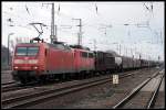 DB Schenker 145 018-8 und als Wagenlok 140 327-8 mit einem gemischtem G�terzug (Wustermark-Priort 16.03.2010)