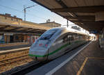   Der grüne ICE 4 - Tz 9024 (mit grünem Streifen) verlässt am 08.02.2020, als ICE 591 (Hannover - Frankfurt am Main - München), den Hbf Augsburg.