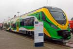   Der neue zweiteilige Newag Dieseltriebwagen 222M für die Koleje Mazowieckie (deutsch Masowische Eisenbahnen) wurde von NEWAG Spółka Akcyjna auf der InnoTrans 2014 (hier am 26.09.2014)