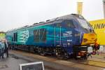 Die 68001 der britischen Eisenbahngesellschaft Direct Rail Services Ltd (DRS) die Güterverkehr anbietet, wurde am 26.09.2014 von Vossloh (seit 2016 Stadler Rail) auf dem Freigelände auf der InnoTrans