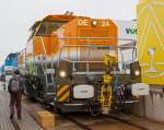  Die BASF DE 24 (92 80 4185 003-5 D-BASF) der BASF SE in Ludwigshafen, eine Vossloh DE 18, wurde am 26.09.2014 auf dem Freigelände auf der Inno Trans 2014 in Berlin präsentiert.