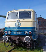   Lokfront der 184 003-2, ex DB E 410 003, am 25.03.2017 ausgestellt im DB Museum Koblenz-Lützel.