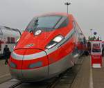   Der neuste  Rote Pfeil  ETR 1000 (offiziell nun ETR 400), hier am 26.09.2014 prsentiert auf der Inno Trans 2014 in Berlin.