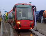   Der türkische Hersteller Durmazlar Railway Systems (DURMARAY) präsentierte auf der InnoTrans 2014 in Berlin (26.09.2014) das 100%-Niederflur-Straßenbahn-Triebwagen   Silkworm“ ( Seidenraupe )