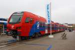   Stadler präsentierte den vierteiligen FLIRT 3 - 413 003 für die ŽS (Železnice Srbije, deutsch Eisenbahnen Serbiens, serbisch-kyrillisch