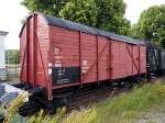 Gedeckter Güterwagen Gms Bauart Oppeln im Eisenbahnmuseum Vienenburg am Harz, am 19.06.2014.