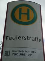 (131'574) - VAG-Haltestellenschild - Freiburg, Faulerstrasse - am 11. Dezember 2010