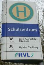 (159'785) - DB/Sdbadenbus/RVL-Haltestellenschild - Grenzach-Wyhlen, Schulzentrum - am 11.