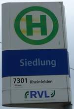 (159'797) - DB/Sdbadenbus/RVL-Haltestellenschild - Grenzach-Wyhlen, Siedlung - am 11.