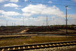 Ein Blick aus dem Zug auf den Rangierbahnhof Maschen (Maschen Rbf) am 23 April 2026.