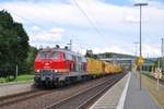 218 469 fuhr am 15.06.2019 mit einem Bauzug durch Wirtheim in Richtung Hanau.