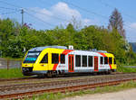   Der VT 206 ABp (95 80 0640 106-0 D-HEB), ein Alstom Coradia LINT 27 der HLB (Hessische Landesbahn), erreicht am 01.05.2019, als RB 90   Westerwald-Sieg-Bahn  (Siegen - Au/Sieg - Altenkirchen -