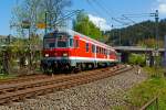   Steuerwagen voraus erreicht gleich (19.04.2014) der RE 9 (rsx - Rhein-Sieg-Express) Siegen - Köln - Aachen den Bahnhof Betzdorf/Sieg.
