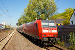   Die 146 001-3 (91 80 6146 001-3 D-DB) der DB Regio NRW schiebt den RE 9 (rsx - Rhein-Sieg-Express) Siegen - Köln – Aachen am 21.04.2019 von Köln-Porz nun weiter in Richtung Köln