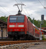   Die DB Regio 146 002-1 (91 80 6146 002-1 D-DB) mit dem RE 9 (rsx - Rhein-Sieg-Express) Siegen - Köln - Aachen am 27.07.2019 im Bahnhof Betzdorf (Sieg).