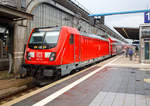 Die 147 012 (91 80 6147 012-9 D-DB) der DB Regio Baden-Württemberg steht am 09.09.2017 im Hbf Karlsruhe mit dem RE nach Stuttgart Hbf Steuerwagen voraus zur Abfahrt bereit.