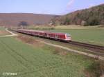 Eine 111er schiebt bei Harbach eine RB nach W�rzburg.12.04.08
