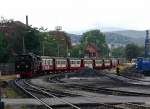 Einheitsdampflokomotive 99 222 der HSB  (Harzer Schmalspurbahnen) zieht einen Zug Tender voraus am 20 Aug.