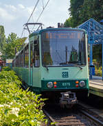   Zwei gekuppelte Triebwagen 9375 und 937x der SSB (Elektrische Bahnen der Stadt Bonn und des Rhein-Sieg-Kreises) haben am 14.07.2018 die Endstation Bad Honnef erreicht und stehen nun wieder als Linie