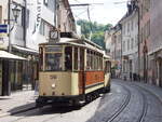 Straßenbahn / Stadtverkehr Freiburg/Breisgau T 4 N 56 von Rastatt Baujahr 1927 mit Anhänger B 2 Nr.153 von Rastatt Baujahr 1953 in der Innenstadt von Freiburg / Beisgau am 06.07.2019.
