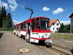 Straßenbahn / Stadt- und Überlandverkehr; Gotha und Thüringerwaldbahn;    KT 4 D Nr.308 von CKD Tatra Baujahr 1981 in Tarbaz / Gotha am 08.08.2016.