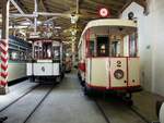 Straßenbahn/ Stadtverkehr; Tram-Museum Halle;   T 2 Nr.2 von MAN Baujahr 1911 und T 2 Nr.4 von AEG Baujahr 1894 im Tram-Museum Halle am 20.07.2019.