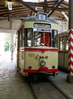 Straßenbahn / Stadtverkehr; Halle;   T 57 Nr.523 von VEB Gotha Baujahr 1961 im Tram Museum Halle am 20.07.2013.