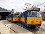 Straßenbahn / Stadtverkehr; Leipzig;    T 4 D-M1 Nr.2157 und 2190 von CKD Tatra Baujahr 1986; vorbereitet für die Abgabe nach Dnipro im Tram-Museum Leipzig am 21.07.2019.