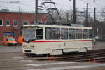 CKD Tatra Wagen T6A2 704 stand am Nachmittag des 30.11.2018 auf dem Betriebshof der Rostocker Straßenbahn AG.