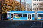 Blick auf die Unfall-Straßenbahn auf dem Betriebshof der Rostocker Straßenbahn AG.27.11.2020