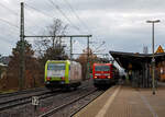 Dresden-Strehlen am 07.12.2022: Während links die 185 542-8 (91 80 6185 542-8 D-ITL) der CAPTRAIN Deutschland GmbH / ITL Eisenbahngesellschaft mbH in Richtung Dresden fährt, hält im