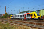 Der VT 502 (95 80 1648 102-9 D-HEB / 95 80 1648 602-8 D-HEB) ein Alstom Coradia LINT 41 der neuen Generation der HLB (Hessische Landesbahn GmbH) fährt am 05 September 2024, als RB 90