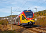   Der fünfteilige Stadler FLIRT 429 047 / 547 der HLB (Hessischen Landesbahn), fährt am 03.11.2018, als RE 99 (Main-Sieg-Express) Siegen - Gießen - Frankfurt am Main, hier kurz hinter