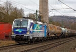 Die an die RTB Cargo GmbH vermietete SIEMENS Vectron AC – 193 810-9 „Salzburg“ (91 80 6193 810-9 D-Rpool) der Railpool GmbH (München), fährt am 22.03.2021 mit einem Kesselwagenzug