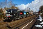 Die an die BLS Cargo / Crossrail Benelux vermietete X 4 E – 713 / 193 713-5  (91 80 6193 713-5 D-DISPO) der MRCE Dispolok GmbH (München) fährt am 15.03.2023, mit einem Kesselwagenzug