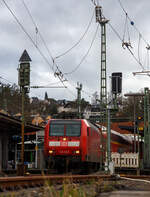 Endstation Betzdorf (Sieg), die 146 003-9 (91 80 6146 003-9 D-DB) der DB Regio NRW hat am 03 Januar 2024, mit dem RE 9 rsx - Rhein-Sieg-Express (Aachen – Köln – Siegen) den Bahnhof