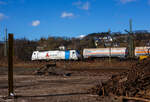 Die an die Retrack Germany GmbH (Hamburg, das VTG-eigene Eisenbahnverkehrsunternehmen) vermietete Railpool 186 540-1  Anton  (91 80 6186 540-1 D-Rpool) fährt am 23 Februar 2025 mit einem