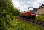 Die 146 002-1 (91 80 6146 002-1 D-DB) der DB Regio AG schiebt den RE 9 - Rhein Sieg Express (RSX) Siegen - K�ln – Aachen am 20 Mai 2026 Steuerwagen voraus von Kirchen/Sieg weiter in Richtung