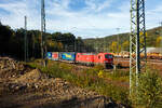 Die 193 335 (91 80 6193 336-5 D-DB) der DB Cargo AG hat am 15 Oktober 2026 mit ihrem KLV-Zug in Richtung Siegen fahrend in Betzdorf (Sieg) Hp 0.

Die Siemens Vectron MS wurden 2018 von Siemens unter der Fabriknummer 22415 in der Variante A22-4e (D / A / CH / I / NL) gebaut, im Juli 2020 wurde sie in die Variante A39 umgebaut und hat so nun die Zulassungen f�r D/A/CH/I/NL/B, so kann sie vom Mittelmeer bis an die Nordsee ohne Lokwechsel durchfahren.

