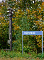 Vereinzelt kann man sie am Westerwald noch finden, wie hier am 17.10.2021 im Bahnhof Hachenburg, die alten Telegrafenmasten und Telegrafenleitungen.