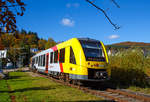 
Der VT 504 (95 80 1648 104-5 D-HEB / 95 80 1648 604-4 D-HEB) ein Alstom Coradia LINT 41 der neuen Generation / neue Kopfform der HLB (Hessische Landesbahn GmbH) fährt am 14.05.2017, als RB 96  Hellertalbahn  (Dillenburg - Haiger - Neunkirchen - Herdorf - Betzdorf), erreicht den Hp Niederdresselndorf.
