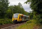  Der HLB VT 506 (95 80 1648 106-0 D-HEB / 95 80 1648 606-9 D-HEB) ein Alstom Coradia LINT 41 der neuen Generation der HLB (Hessische Landesbahn GmbH) erreicht am 04.07.2020, als RB 96  Hellertalbahn 