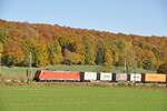 185 108-9 mit Containerzug bei Amstetten am 19.10.2012.
