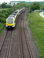 1427 Stadler FLIRT 3-teilig ET 3.04 und 1429 Stadler FLIRT 5-teilig ET 5 GoAhead Württemberg in Neu-Ulm Pfuhl am 22.05.2020.