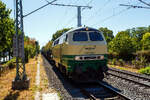 Die 218 396-0 (92 80 1218 396-0 D-BEG) der BEG - Brohltal-Schmalspureisenbahn Betriebsgesellschaft mbH (Brohl-L�tzing) f�hrt am 12 August 2026, mit einem Flachwagenzug, durch den Bahnhof Bonn UN