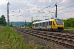 hlb-hessische-landesbahn-2/374169/der-vt-280-95-80-0648 
Der VT 280 (95 80 0648 020-5 D-HEB / 95 80 0648 520-4 D-HEB) ein LINT 41 der HLB (Hessische Landesbahn) fhrt am 02.06.2014 von Dutenhofen weiter in Richtung Gieen. Er fhrt als RB 25 / RB 35 die Verbindung Limburg/Lahn - Wetzlar - Gieen - Fulda, (bis Gieen als RB 25 'Lahntalbahn', dann weiter als RB 35 'Vogelsbergbahn' bis Fulda), der nchste Halt ist Gieen.  

Der LINT 41 wurde 2011 bei Alstom gebaut. 